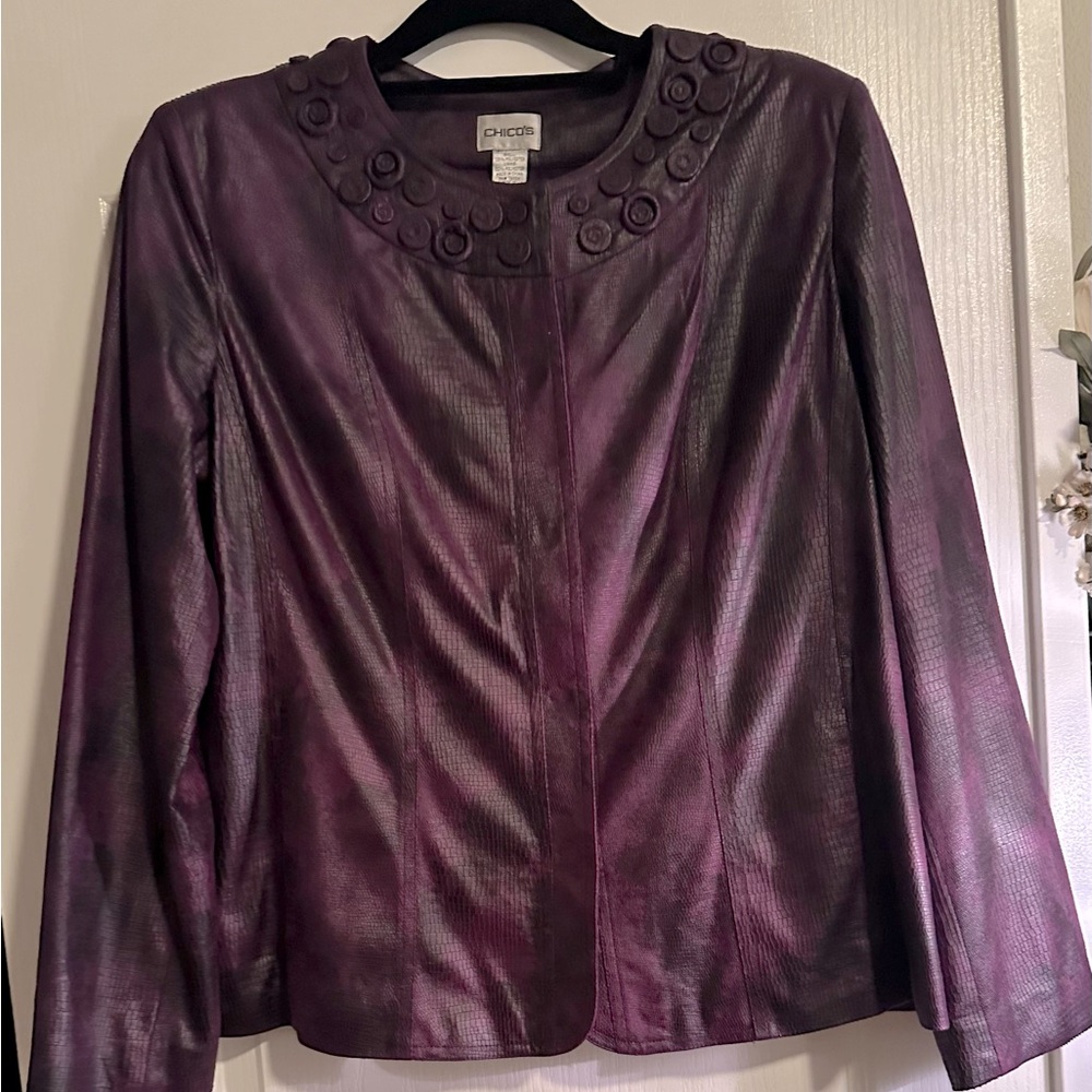 Purple embellished cropped blazer